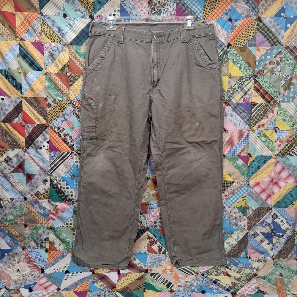Carhartt Carpenter Canvas Work Pants Size 38x32 Gravel Relaxed Fit
